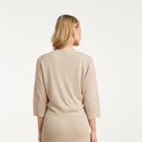 Smashed Lemon Knitted Sand Cardigan with Cropped Sleeves