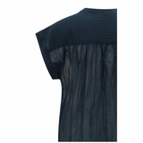 YAYA Total Eclipse Blue Flowy Polo Top