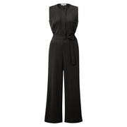 Yaya Washed Black Sleeveless Jersey Jumpsuit with Placket Detail