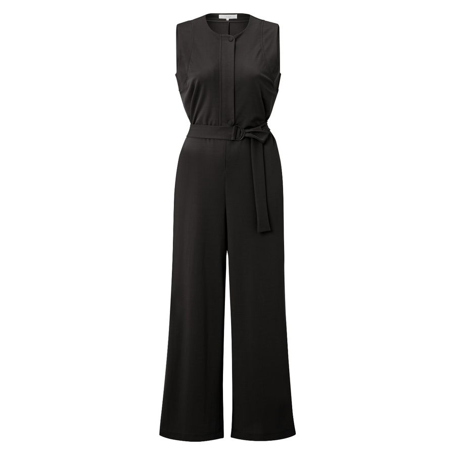 Yaya Washed Black Sleeveless Jersey Jumpsuit with Placket Detail