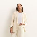 Yaya Summer Sand Woven Loose Fit Blazer with Satin Details