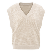 Yaya Rainy Day Beige Textured Knitted Sleeveless Top