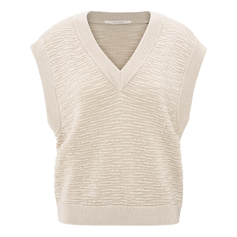 Yaya Rainy Day Beige Textured Knitted Sleeveless Top
