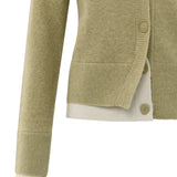 YAYA Pale Olive Green Melange Cardigan With Contrast Details