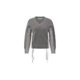 YAYA Cloud Grey V-Neck Sweater With Wooven Parts