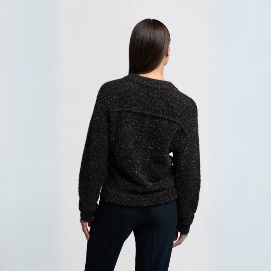 Yaya Glittery Black Furry Bomber Cardigan