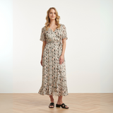 Smashed Lemon Long Off-White Multicolured Belted V-Neck Dress