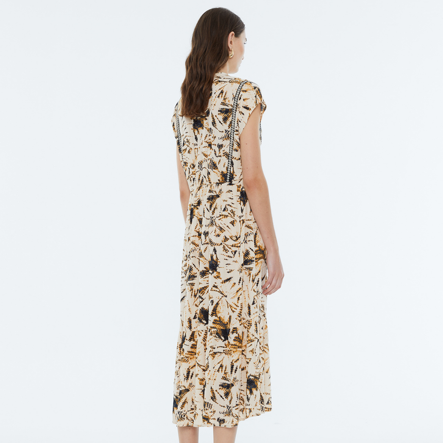 Andam Beige and Brown Printed Dress with Button Detail - 22