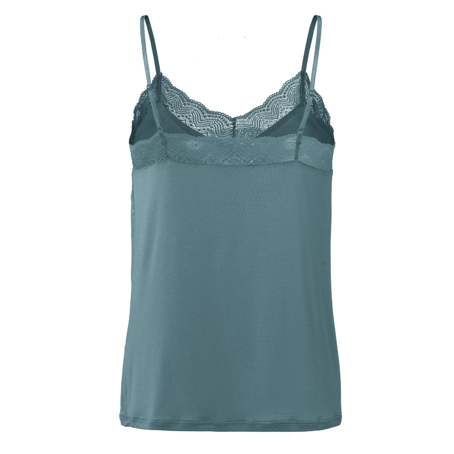 YAYA Lace Strappy Top With Jersey Body in Stormy Weather Blue