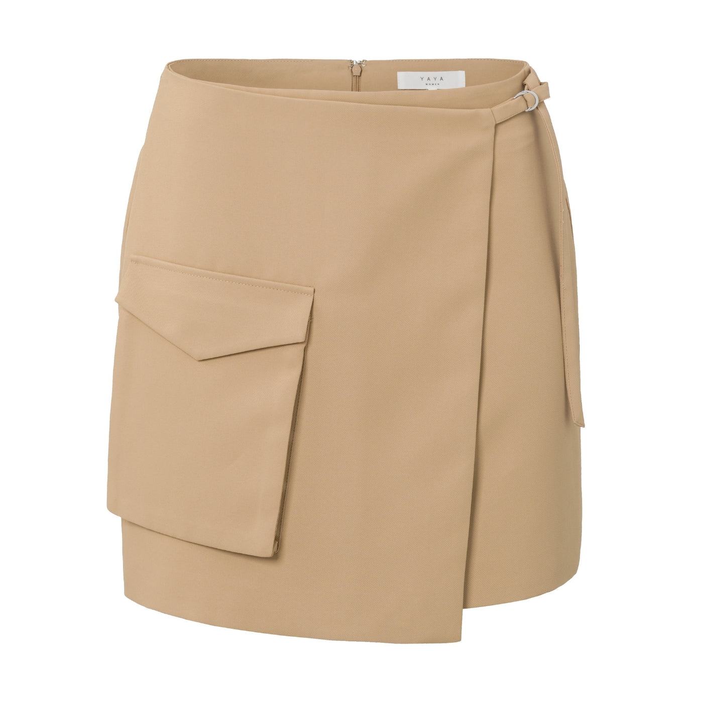 YAYA Tannin Brown Woven Wrap Mini Skirt with Cargo Pocket – French