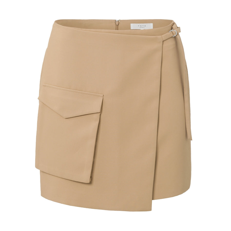 YAYA Tannin Brown Woven Wrap Mini Skirt with Cargo Pocket