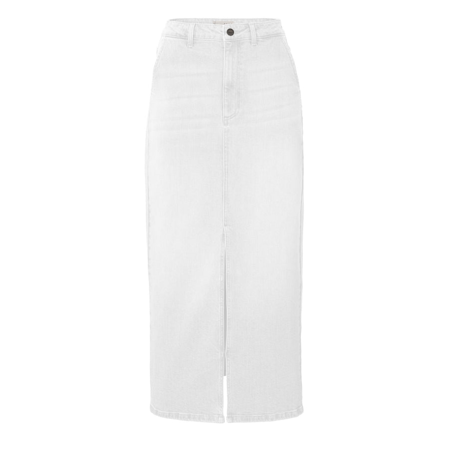 YAYA Off-White Denim Maxi Skirt with a Slit