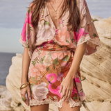 Spell Floridian Lace Mini Dress in Coral