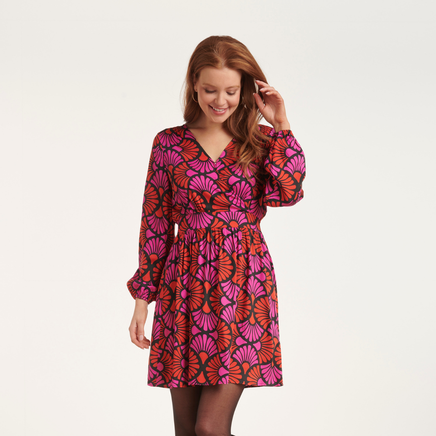 Smashed Lemon Pink Black Multicolour Floral Printed Dress