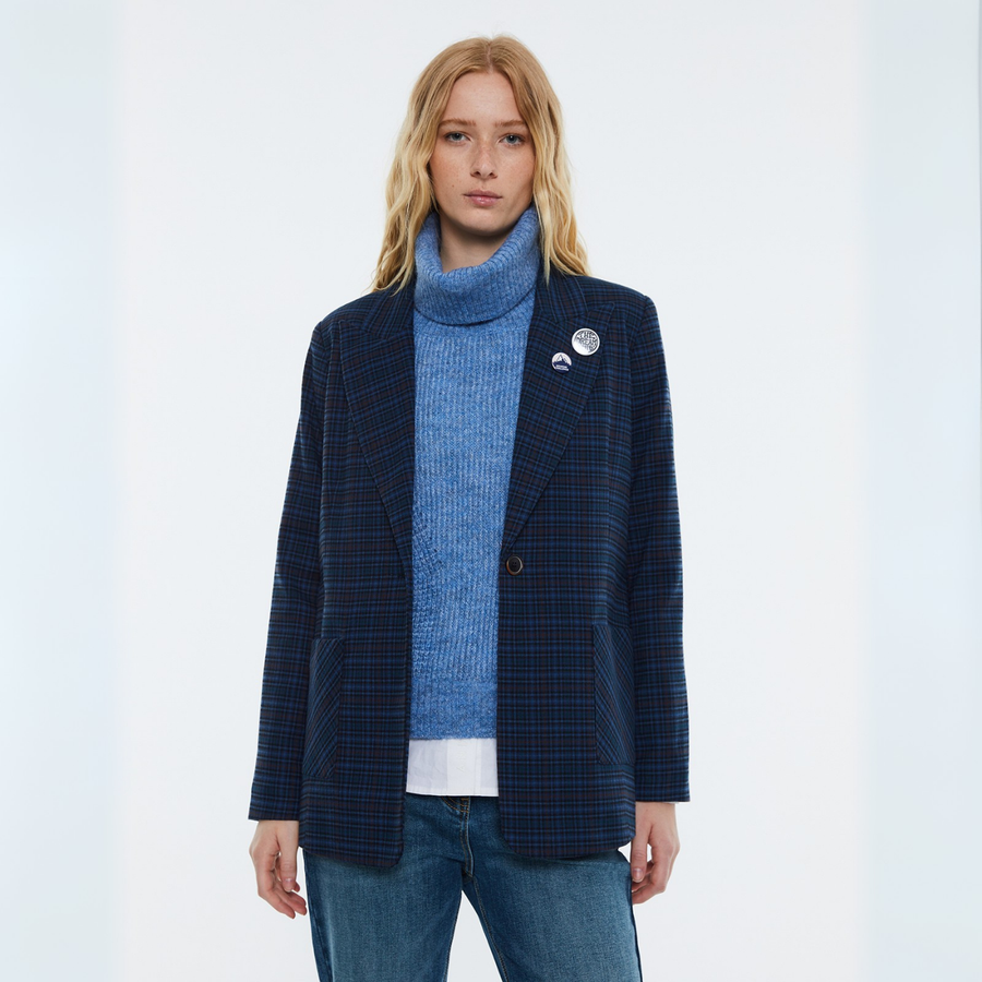 Andam Azul Gingham Blazer Jacket