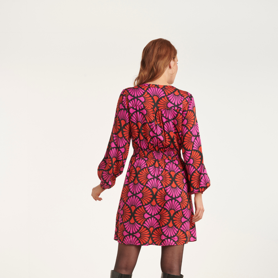 Smashed Lemon Pink Black Multicolour Floral Printed Dress