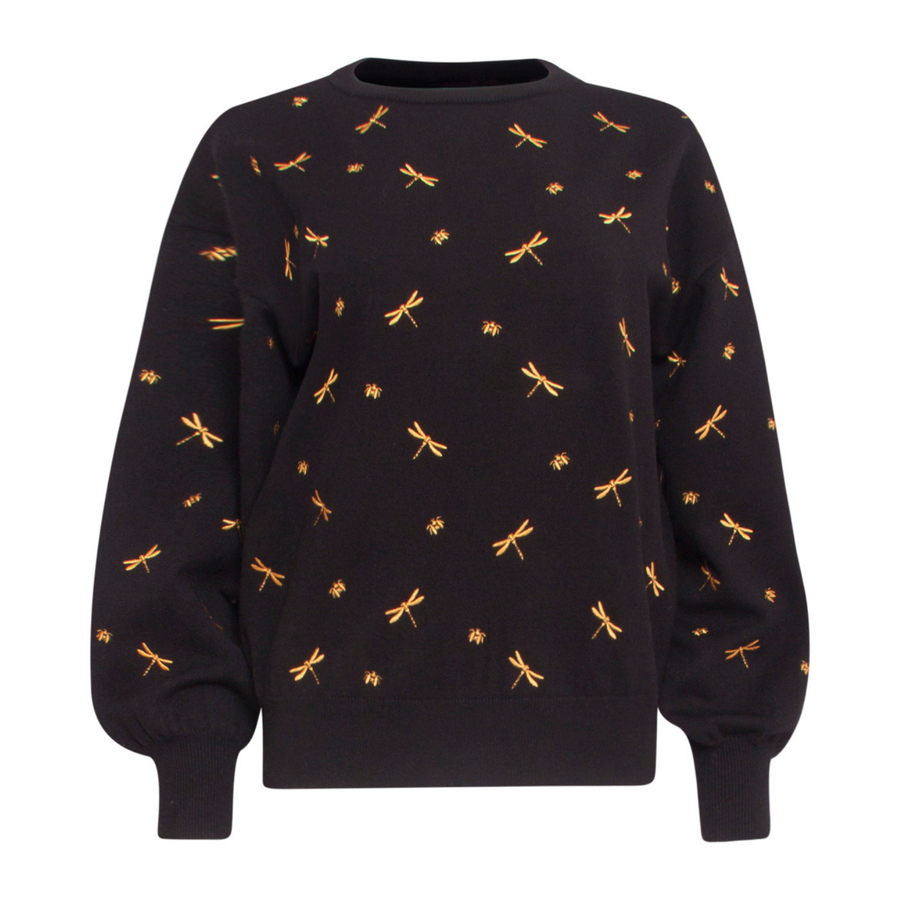 Smashed Lemon Black & Gold Dragonfly Print Sweater