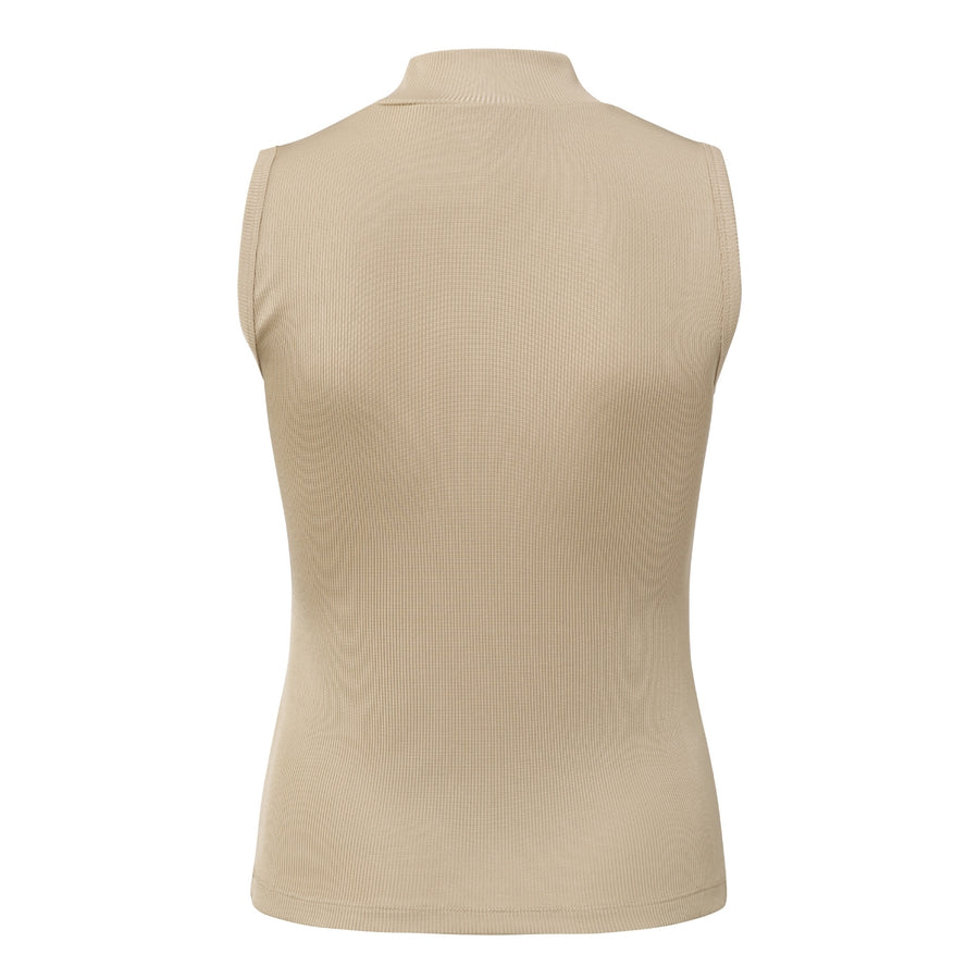 YAYA Sleeveless Ribbed High Neck Singlet in White Pepper Beige