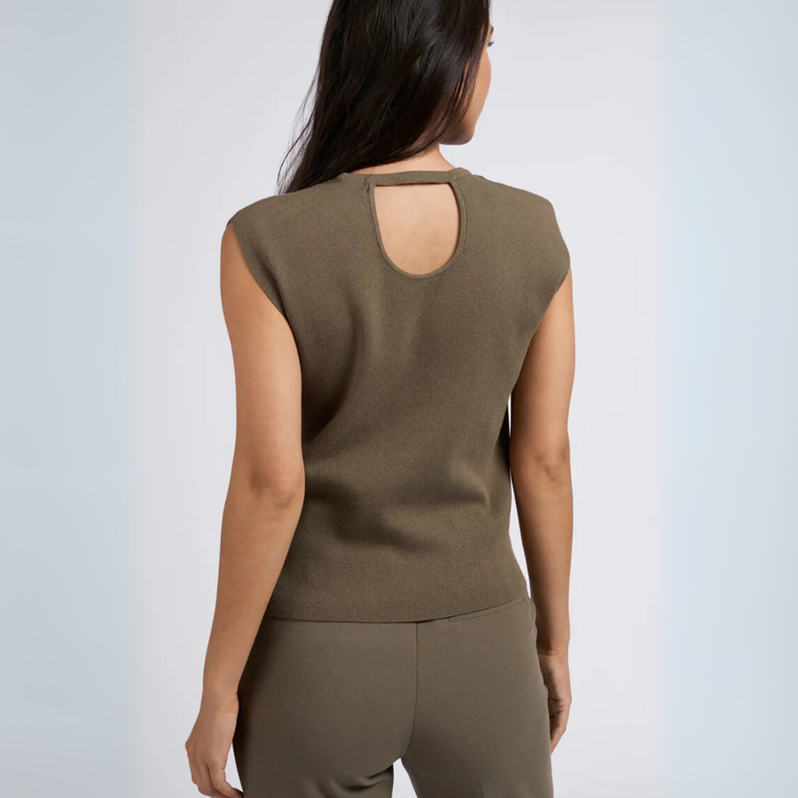 YAYA Stone Gray Sleeveless Sweater with Open Back