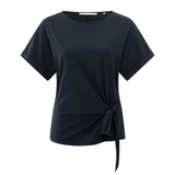 Yaya Total Eclipse Blue Round Neck Top with Knotted Detail
