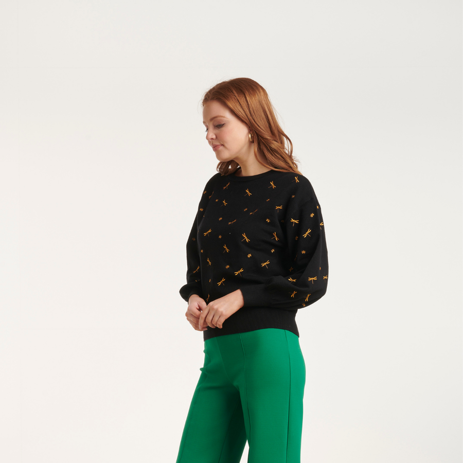 Smashed Lemon Black & Gold Dragonfly Print Sweater