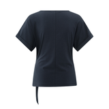 Yaya Total Eclipse Blue Round Neck Top with Knotted Detail