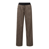 Yaya Printed Woven Wide Leg Trousers with Elastic Waist in Caribou Brown
