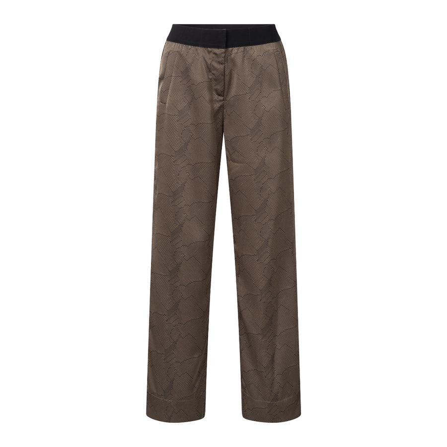 Yaya Printed Woven Wide Leg Trousers with Elastic Waist in Caribou Brown