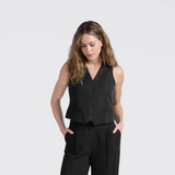 Yaya Washed Black Linen Mix Woven Gilet