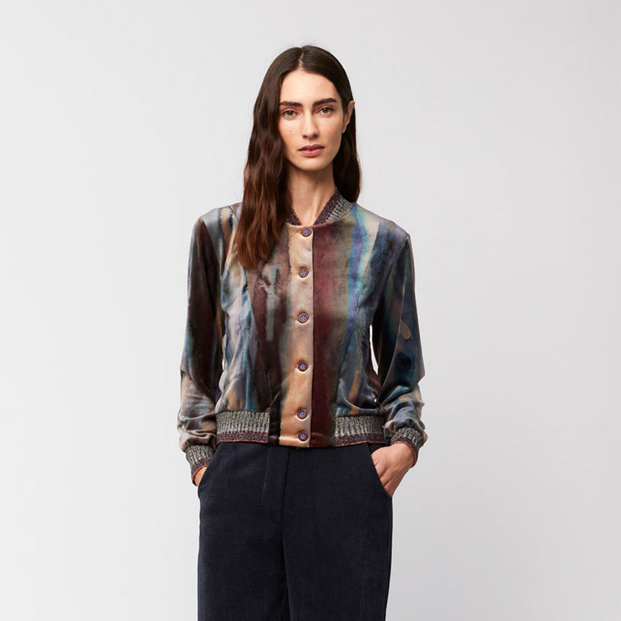 Aldo Martins Multi Azul Abril Button-Up Bomber Top