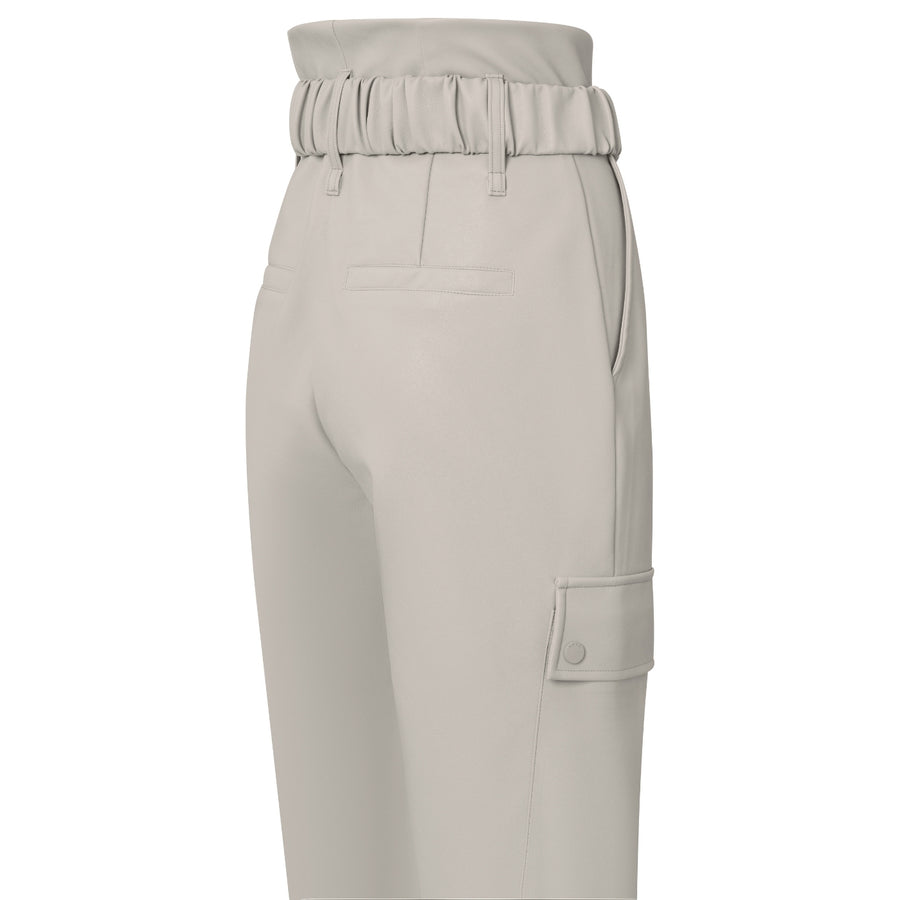 YAYA Faux Leather High Waisted Cargo Trousers in Silver Lining Beige