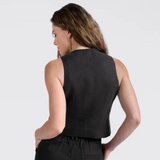 Yaya Washed Black Linen Mix Woven Gilet