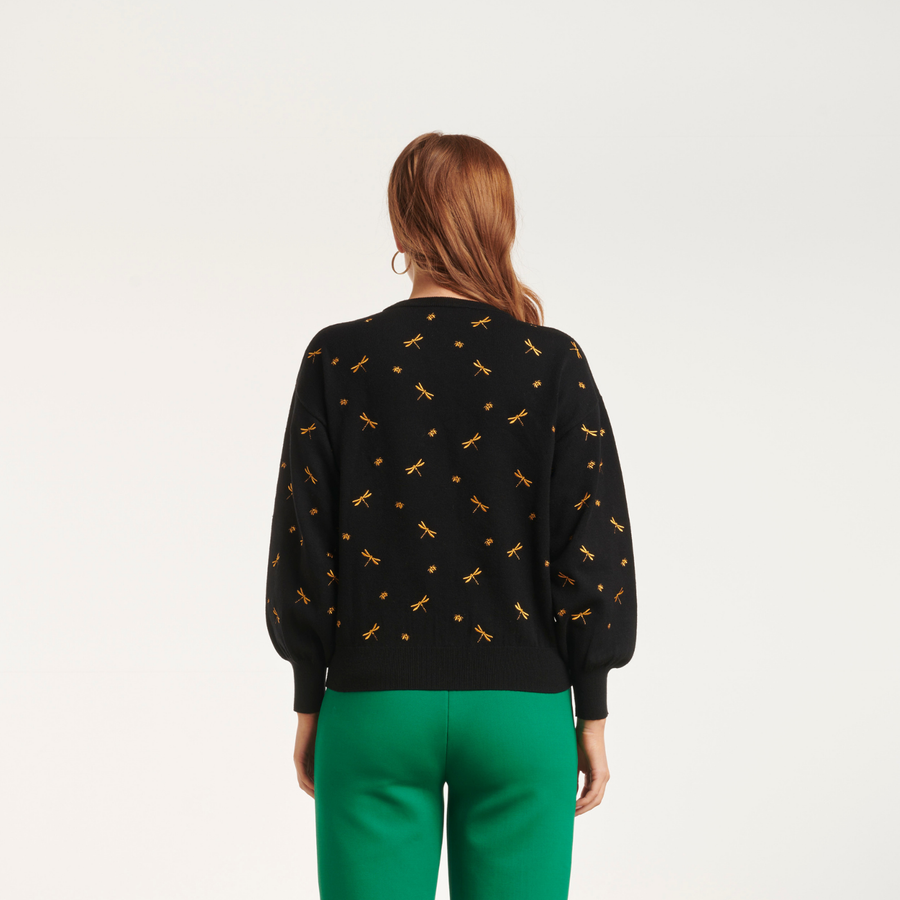 Smashed Lemon Black & Gold Dragonfly Print Sweater