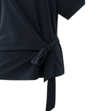 Yaya Total Eclipse Blue Round Neck Top with Knotted Detail