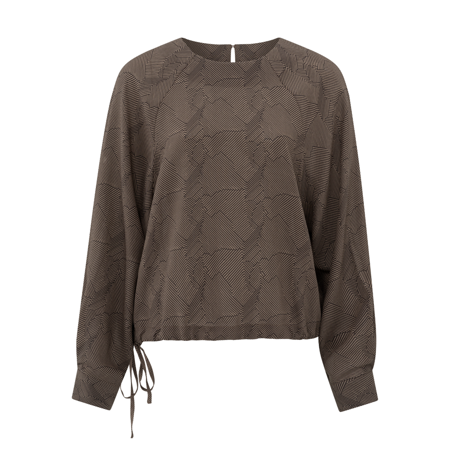 Yaya Caribou Brown Printed Raglan Top with Drawcord