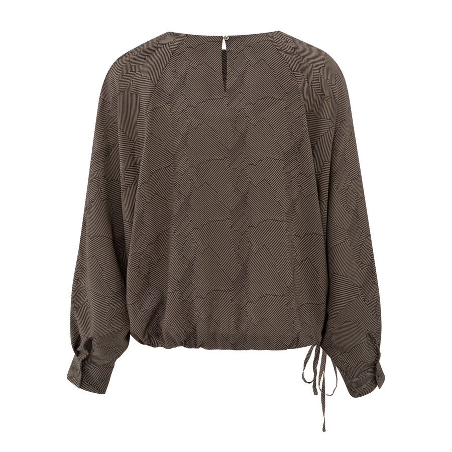 Yaya Caribou Brown Printed Raglan Top with Drawcord
