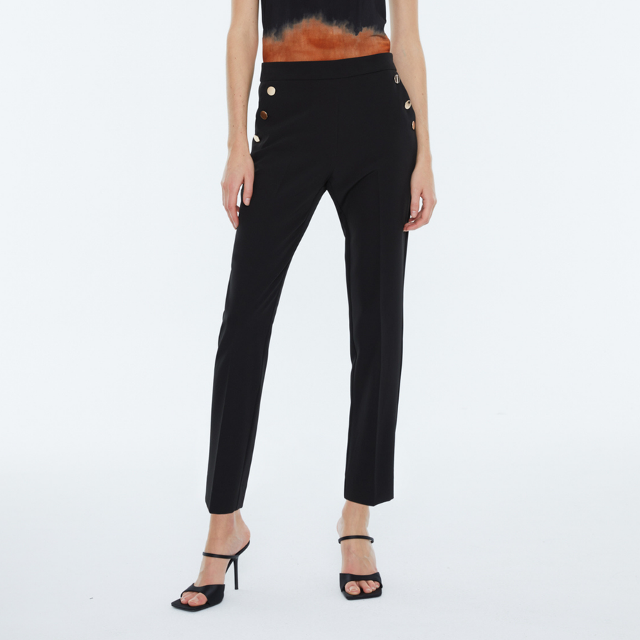 Andam Black Trousers with Metallic Button Detail