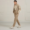 YAYA Faux Leather High Waisted Cargo Trousers in Aluminium Beige