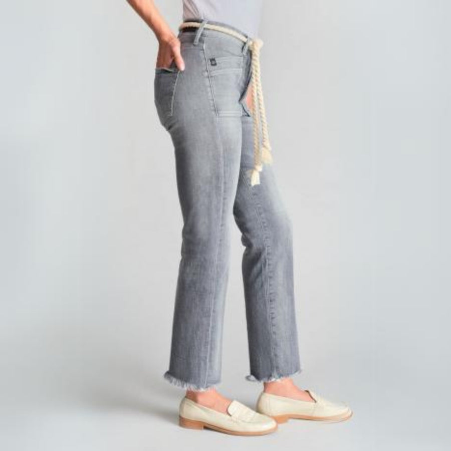 Le Temps Des Cerises Pricilia High Waisted Grey Jeans with Rope Belt