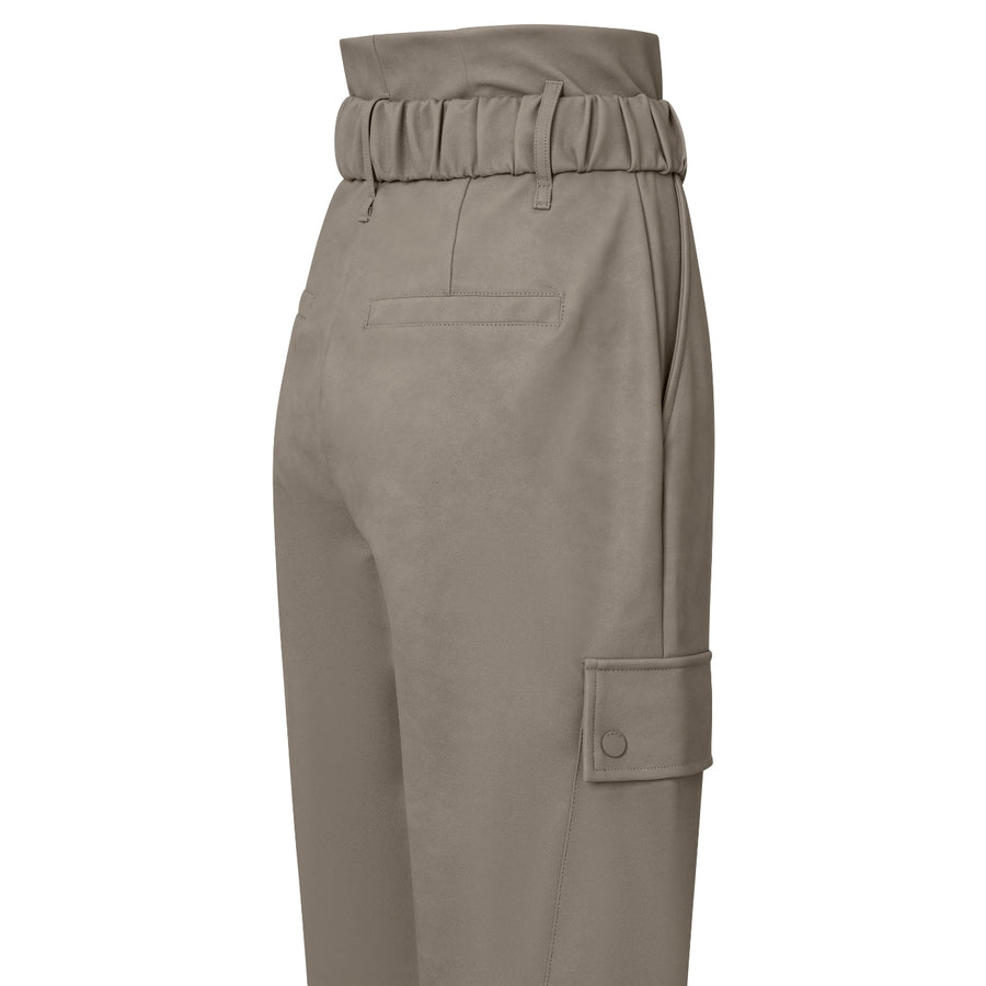 YAYA Faux Leather High Waisted Cargo Trousers in Aluminium Beige