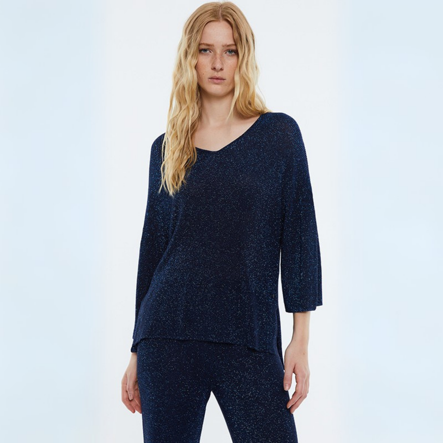 Andam Navy Blue Slouchy Shimmer Jersey