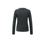 YAYA Anthracite Melange Long Sleeve Top With Suedine Trim Neckline