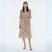 Andam Khaki Geometric Patterned Dress