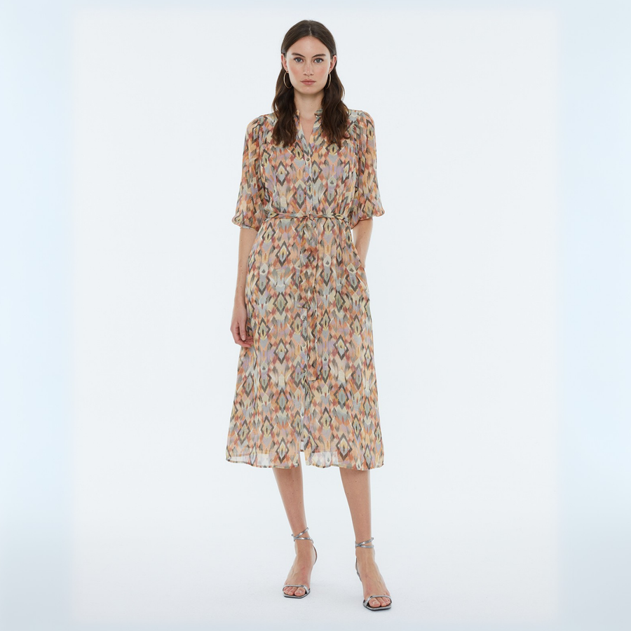 Andam Khaki Geometric Patterned Dress