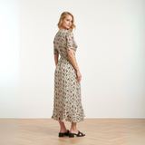 Smashed Lemon Long Off-White Multicolured Belted V-Neck Dress