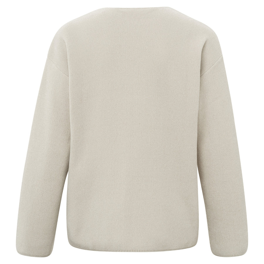 YAYA Chenille V-Neck Sweater in Silver Lining Beige