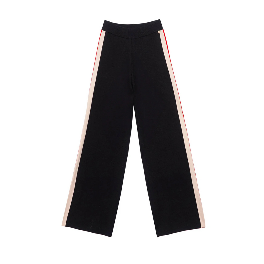 La Petite Etoile Mika Pants in Black with a Red & Beige Stripe Detail