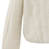 YAYA Wool White Long Sleeve Cable Sweater With Round Neck