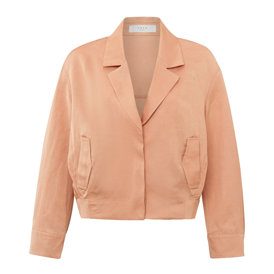 YAYA Dusty Coral Orange Cropped Jacket with Flap Pockets