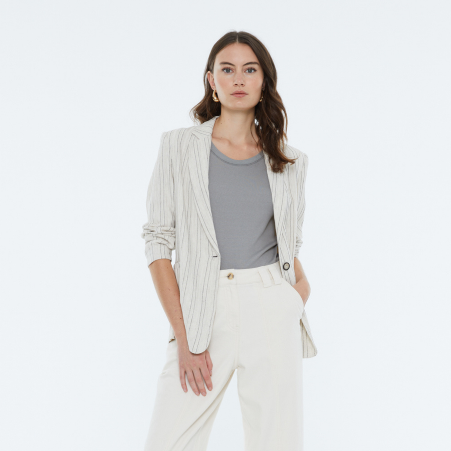 Andam Ecru Striped Blazer